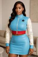Star Power 'Sky Blue, Cream & Red' Two-Piece Set