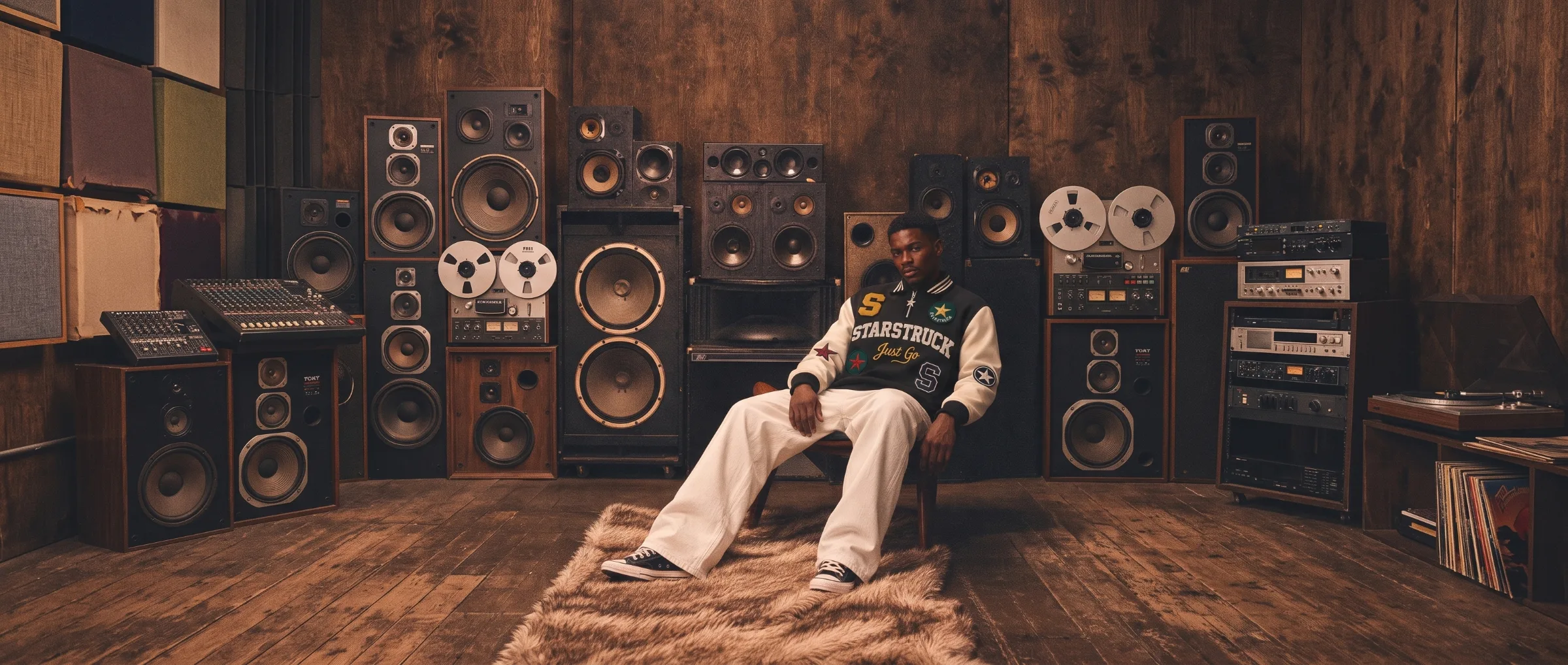 Starstruck campaign – varsity jacket in the speaker room